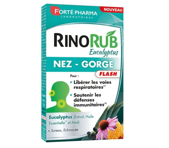RinoRub Eucalyptus Nez et gorge flash Forté Pharma - boîte de 15 comprimés