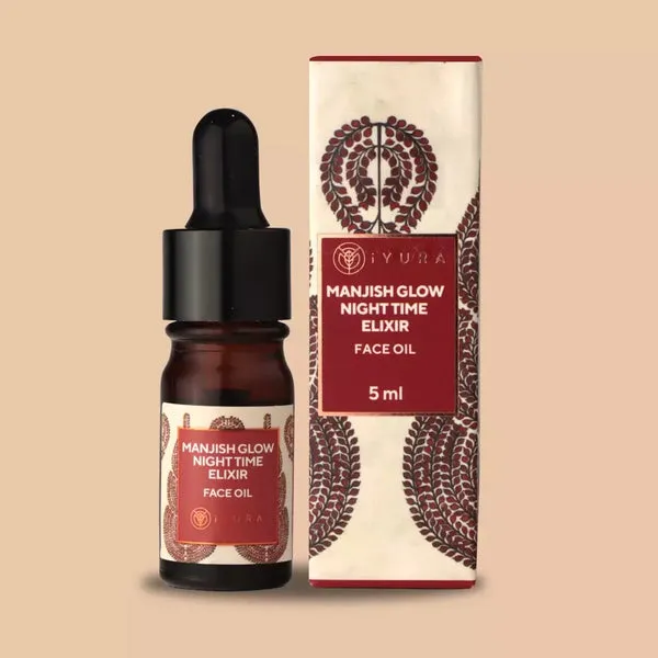 Mini Manjish Glow Night-Time Elixir – Huile ayurvédique pour le visage pour une peau éclatante, uniforme et un teint amélioré