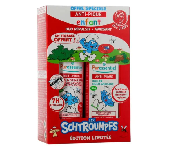 Anti-pique schtroumpfs dès 3 ans Puressentiel - coffret répulsif + apaisant + un frisbee offert