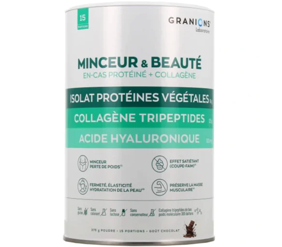 Minceur & beauté en-cas protéiné + collagène goût chocolat Granions - pot de 375g (15 sachets)
