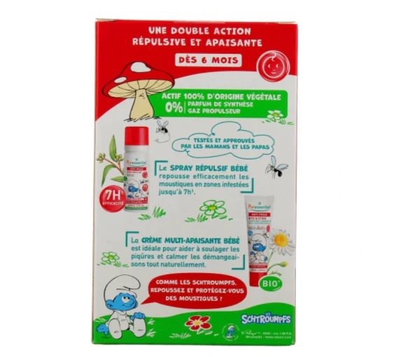 Anti-pique schtroumpfs bébé dès 6 mois Puressentiel - coffret répulsif + apaisant + un bavoir offert