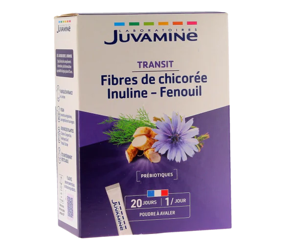Transit fibres de chicorée inuline fenouil Juvamine - boite de 20 sticks