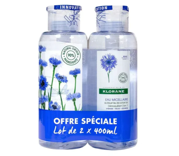 Eau micellaire démaquillante 3en1 Klorane - offre spéciale lot de 2x400ml