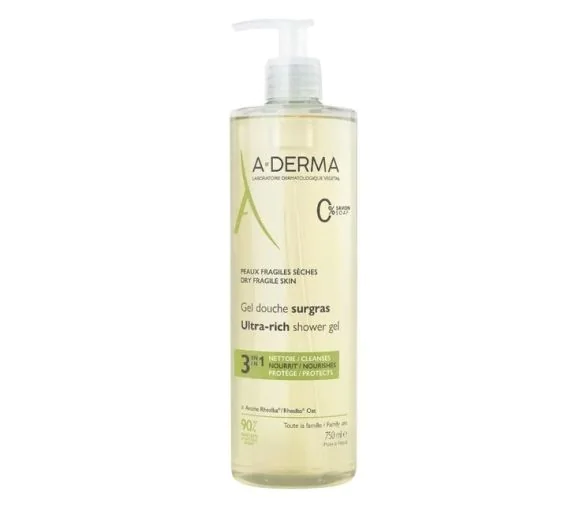 Gel douche surgras A-Derma - flacon-pompe de 750ml