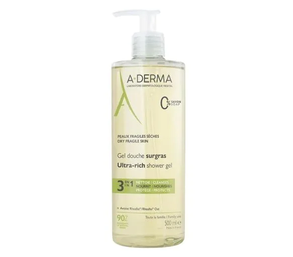 Gel douche surgras A-Derma - flacon-pompe de 500ml