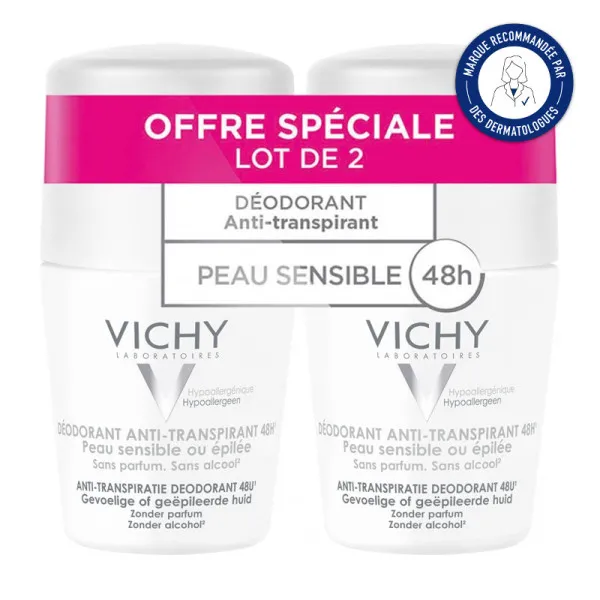 VICHY DEODORANT ANTI-TRANSP PEAUX SENSIBLES 50ML LOT DE 2