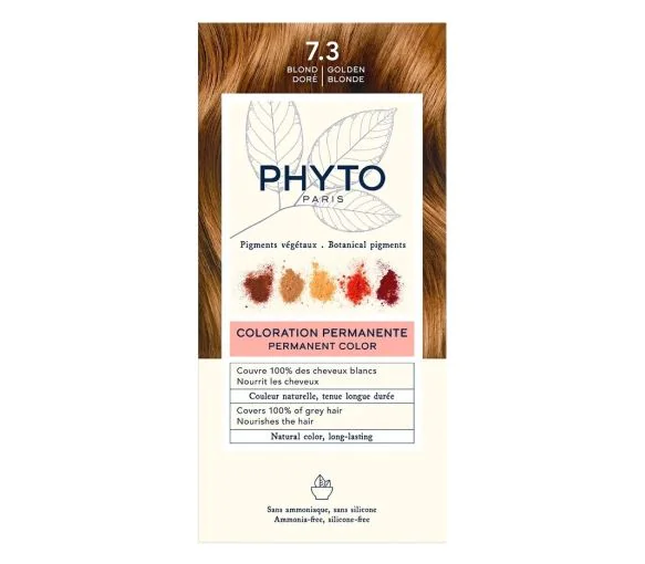 Coloration permanente 7.3 blond doré Phyto - lait révélateur et crème colorante de 50ml