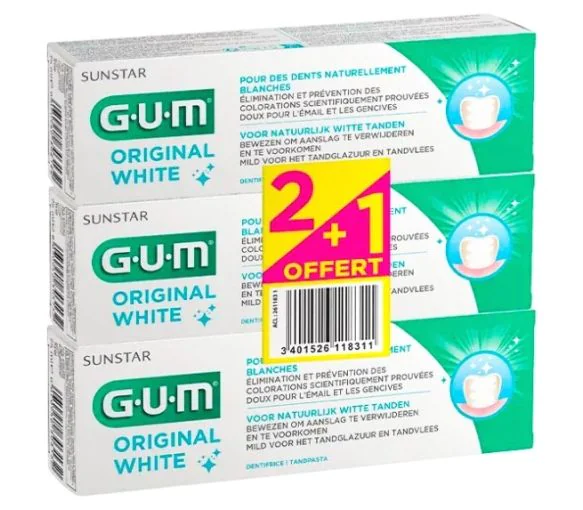 Original White Dentifrice GUM - lot de 3 tubes de 75 ml