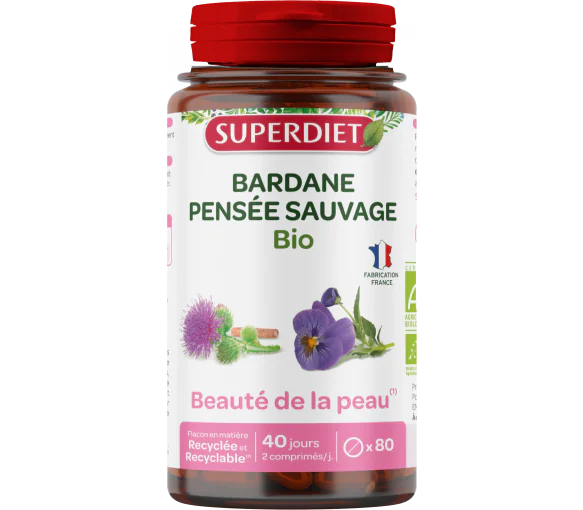Bardane pensée sauvage beauté de la peau BIO Superdiet - pot de 80 comprimés