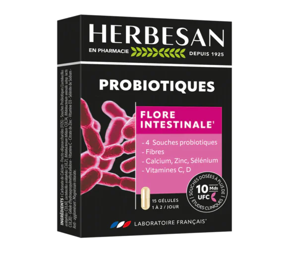 Probiotiques flore intestinale Herbesan - boite de 15 gélules