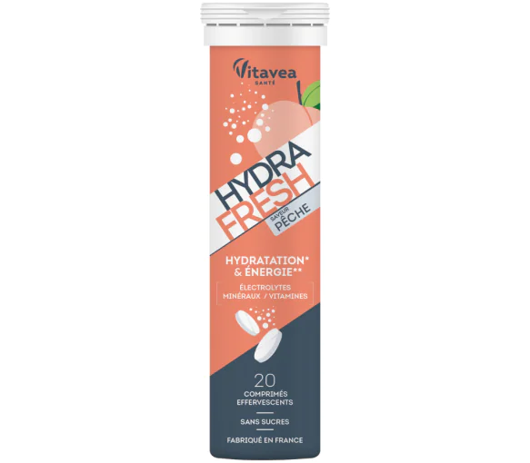 Hydra Fresh saveur pêche Vitavea - tube de 20 comprimés effervescents
