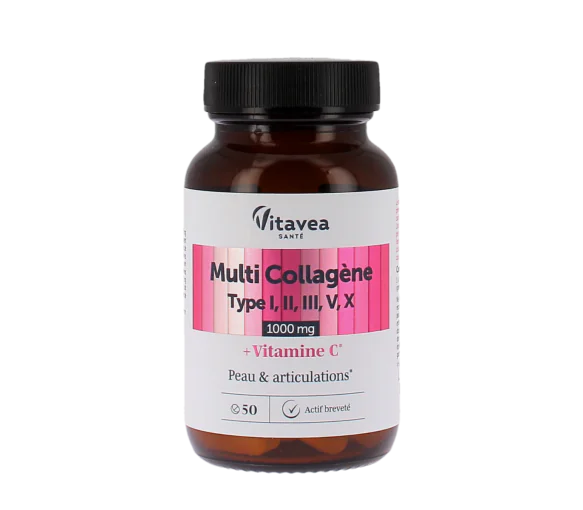 Multi collagène type I, II, II, V, X 1000mg Vitavea - pot de 50 comprimés