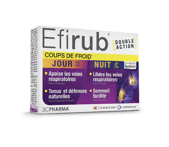 Efirub jour/nuit 3C Pharma - boîte de 15 gélules + 5 comprimés