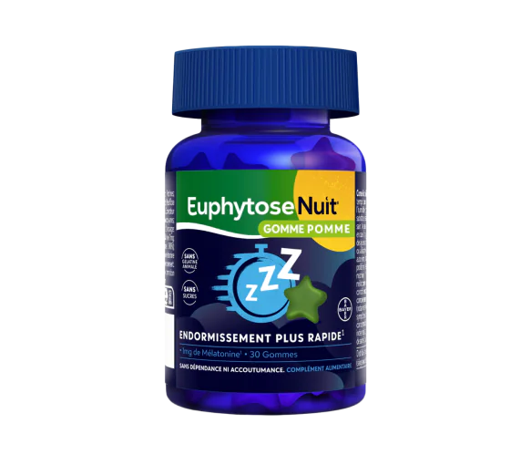 EuphytoseNuit® Gommes Pomme 1mg de Mélatonine pour un endormissement rapide - pot de 30 gommes
