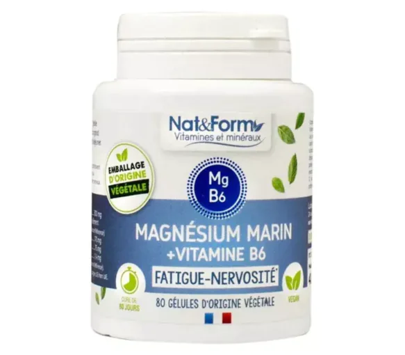 Fatigue nervosité magnésium marin Nat&Form - pot de 80 gélules