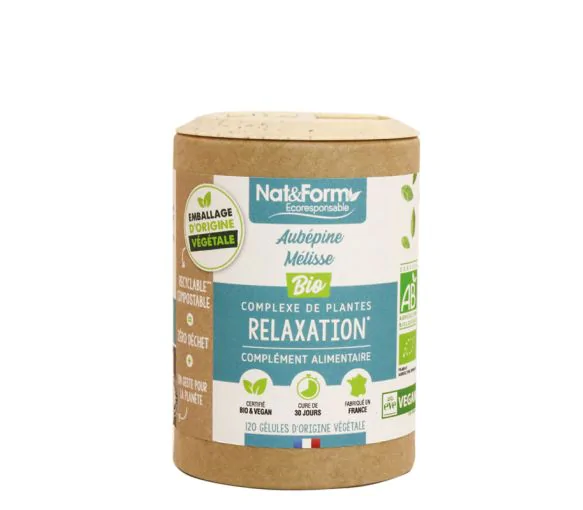 Relaxation Aubépine/Mélisse Bio Nat&Form - boîte de 120 gélules végétales