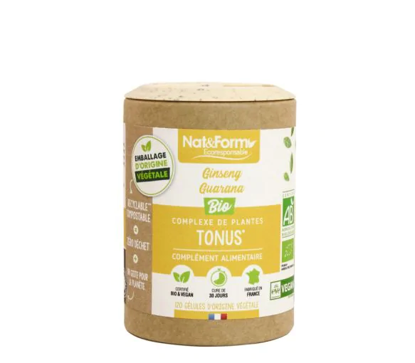 Tonus Ginseng/Guarana bio Nat&Form - boîte de 120 gélules végétales