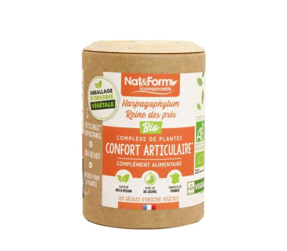 Confort articulaire Harpagophytum/Reine des près bio Nat&Form - boîte de 120 gélules végétales