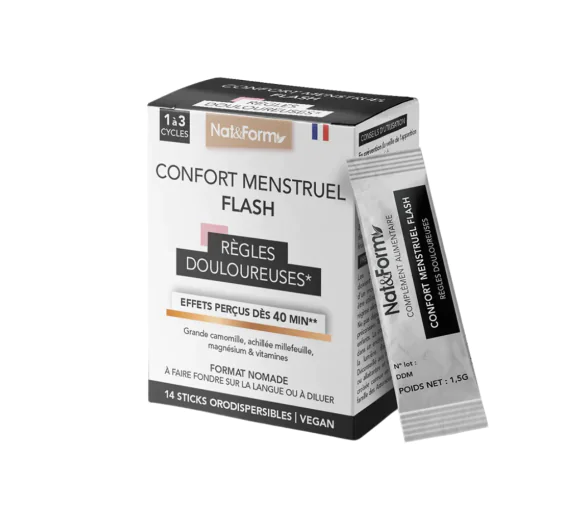 Confort menstruel flash règles douloureuses Nat&Form - boîte de 14 sticks orodispersibles