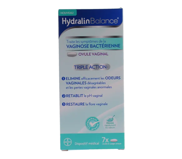 Traitement vaginose bactérie triple action Hydralin balance - boite de 7 ovules