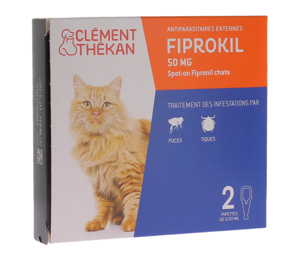 Fiprokil antiparasitaire externe chat 50mg Clément thékan - boite de 2 pipettes de 0.50ml
