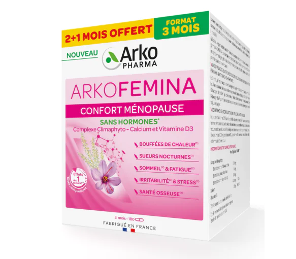 Arkofemina confort ménopause sans hormones Arkopharma - 2+1 mois offert 180 gélules