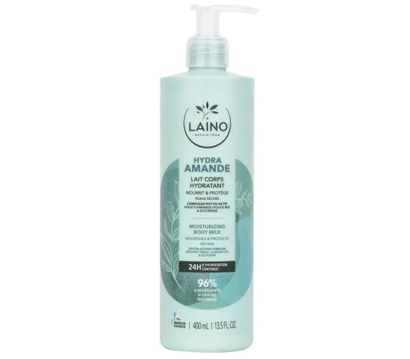 Lait corps hydratant amande Laino - flacon-pompe de 400ml