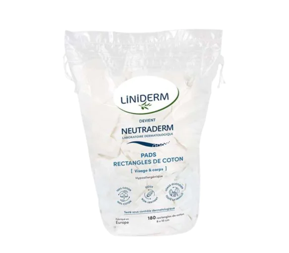 Pads rectangles de coton visage et corps Neutraderm - sachet de 180 rectangles 8 x 10cm