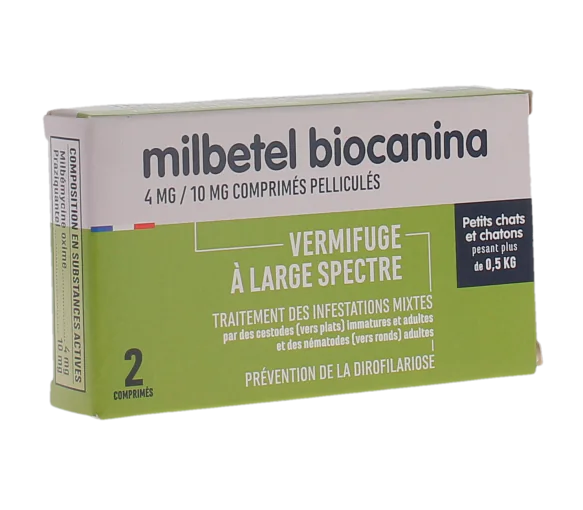 Milbetel vermifuge petis chats et chatons 4mg/10mg Biocanina - boite de 2 comprimés