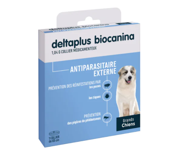 Antiparasitaire externe deltaplus grands chiens Biocanina - boite d'un collier de 65cm