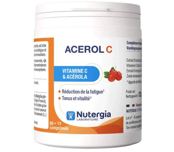 Acerol C vitamine C & acérola Nutergia - pot de 60+12 comprimés