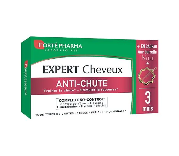 Expert cheveux anti-chute Forté pharma - boîte de 90 comprimés + une barrette offerte