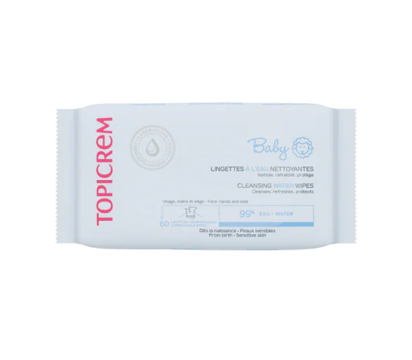 Baby lingettes à l'eau nettoyantes Topicrem - paquet de 60 lingettes