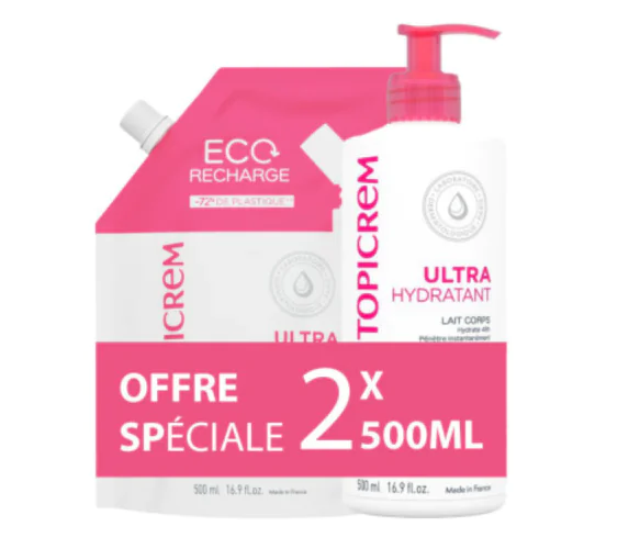Lait corps ultra-hydratant Topicrem - offre spéciale 2x500ml