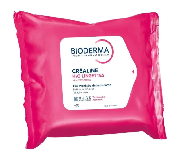 Créaline H2O lingettes démaquillante peaux sensibles Bioderma - 25 grandes lingettes