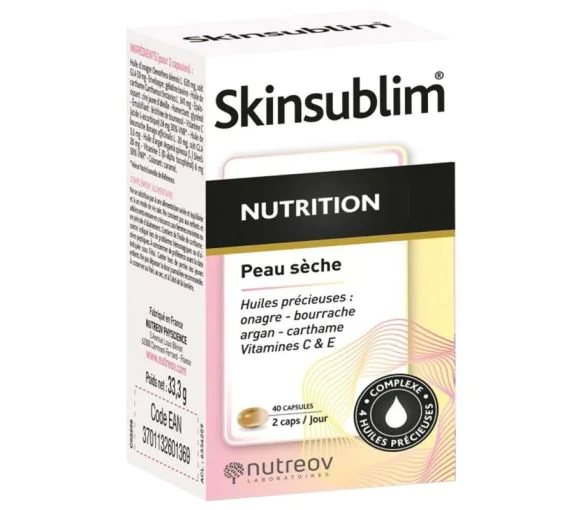 Skinsublim Nutrition peau sèche Nutreov - pot de 40 capsules