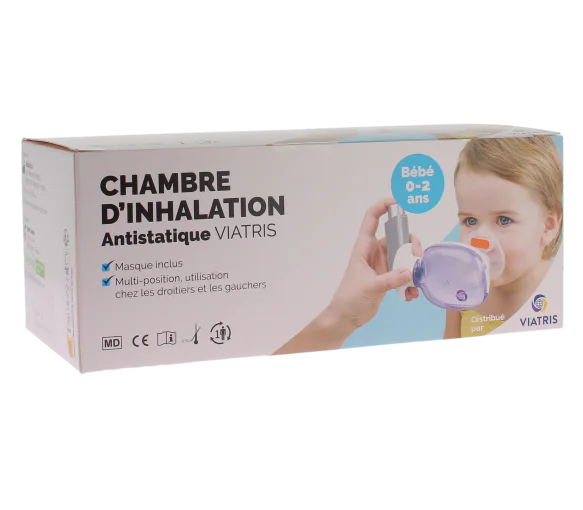 Chambre d'inhalation antistatique bébé 0-2 ans Viatris - boite d'une chambre d'inhalation avec masque