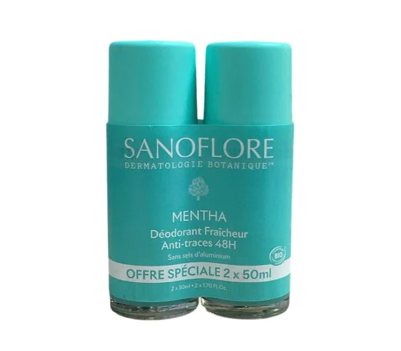 Déodorant Mentha efficacité 48h bio Sanoflore - lot de 2 roll-on de 50ml