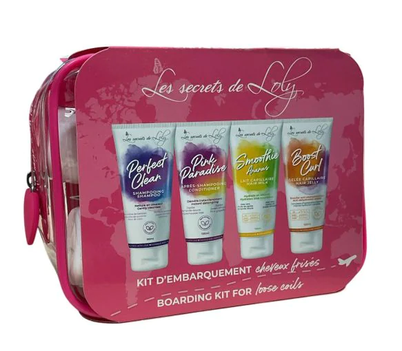 Trousse de voyage cheveux frisés Les Secrets de Loly - trousse de 4 produits