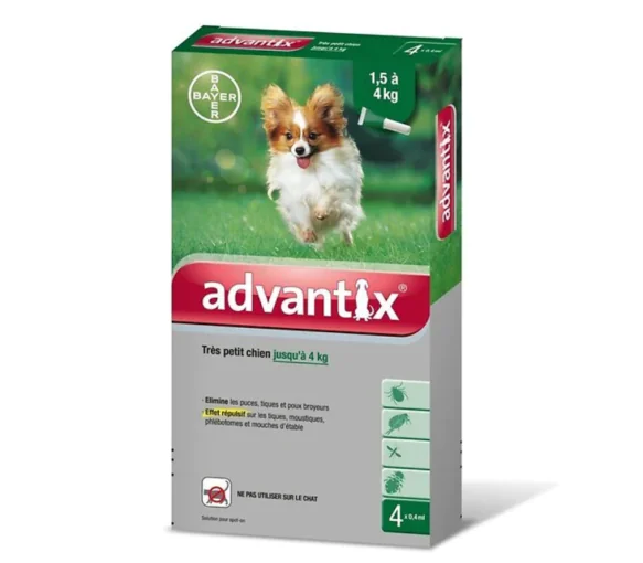Advantix très petit chien jusqu'à 4 kg Bayer - boite de 4 pipettes