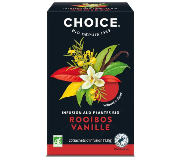 Infusion aux plantes bio rooibos vanille Choice - boite de 17 sachets