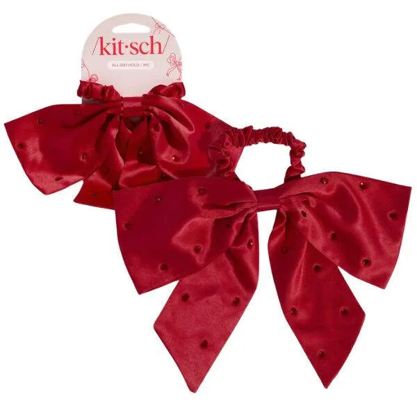 Kitsch Holiday Satin & Rhinestone Bow Scrunchie