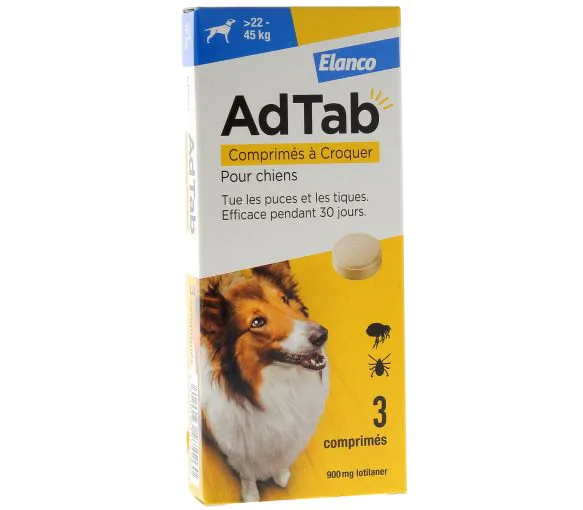 AdTab 900 mg chien 22-45kg Elanco - boîte de 3 comprimés à croquer