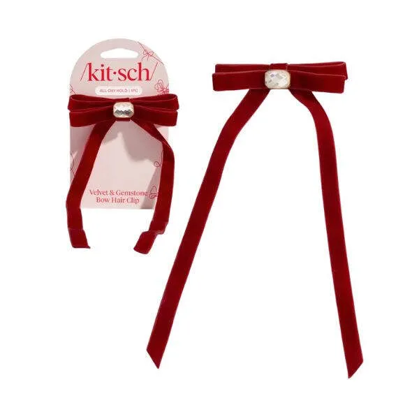 Kitsch Holiday Velvet & Gemstone Bow Hair Clip