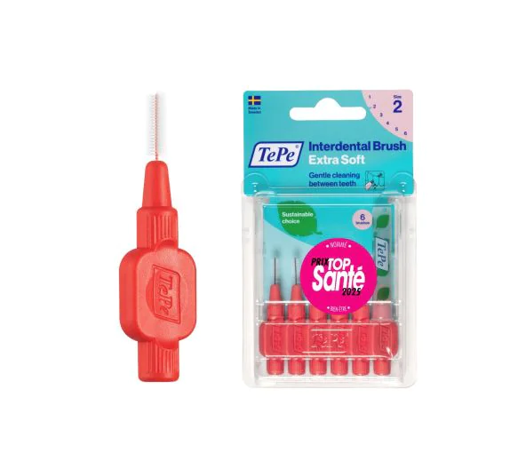 Brossettes interdentaires extra souples rouge pastel taille 2 (0.5mm) TePe - 6 unités