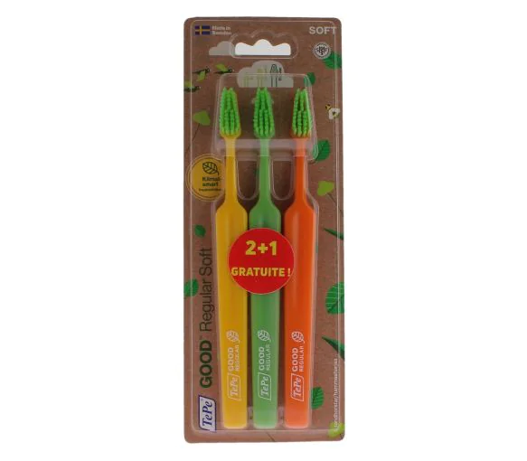 Brosse à dents Good regular soft TePe - pack de 2 brosse à dents + 1 gratuite