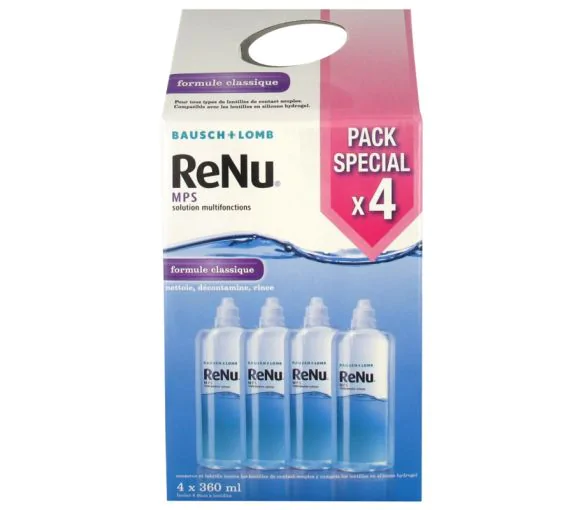 ReNu MPS Solution multifonctions formule classique Bausch Lomb - lot de 4 flacons de 360 ml