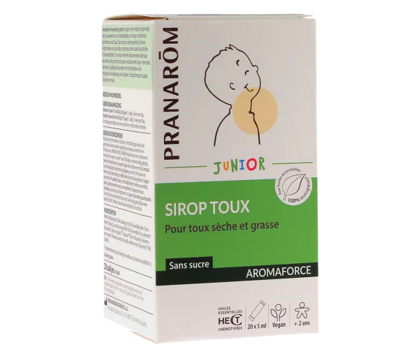 Aromaforce Sirop toux sèche et grasse Junior bio Pranarom - boîte de 20 sachets de 5ml