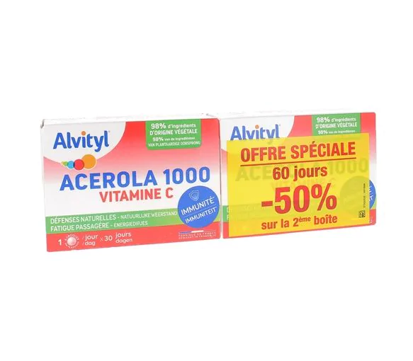 Acérola 1000 vitamine C Alvityl - 2 boites de 30 comprimés
