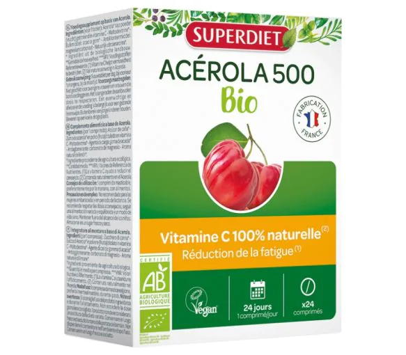 Acérola 500 bio SuperDiet - boîte de 24 comprimés